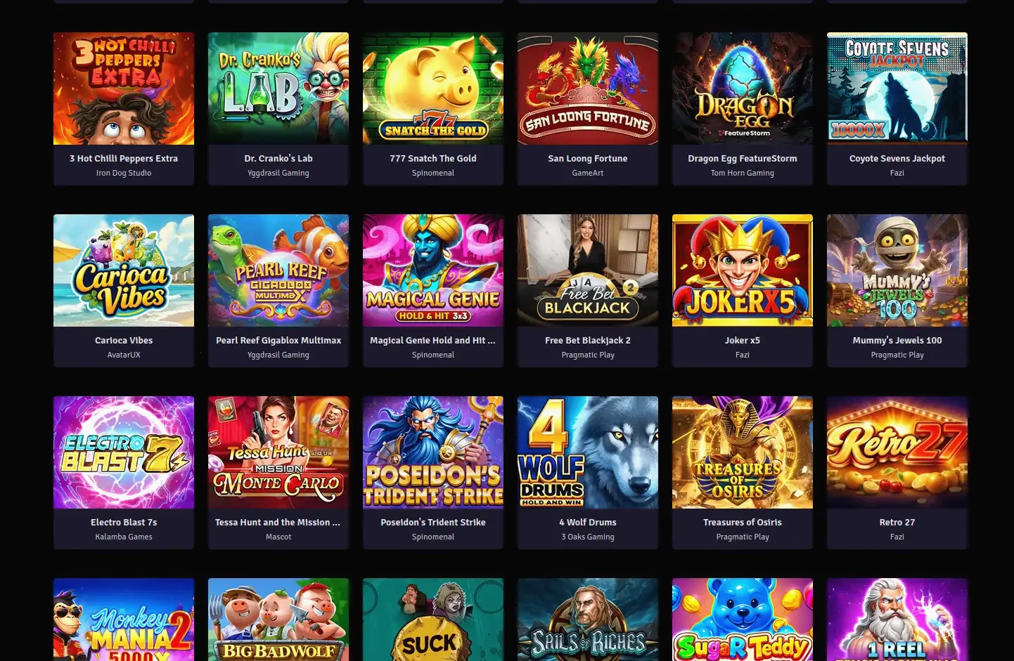 Winnerz Online Casino Spielübersicht